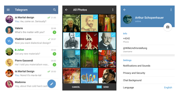 适用于安卓系统的 Telegram 2.0：Material Design