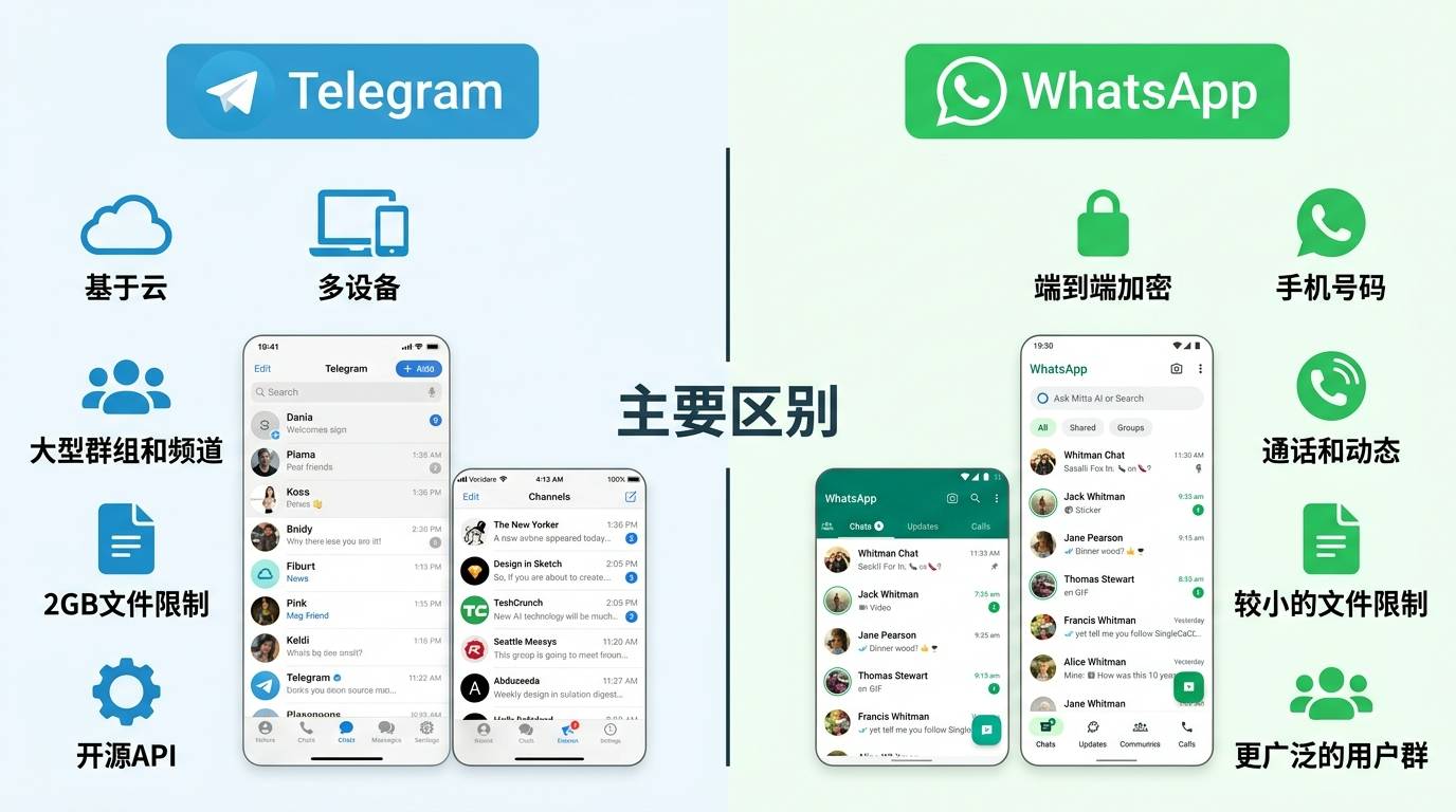 Telegram和Whats的区别是什么(对比图)
