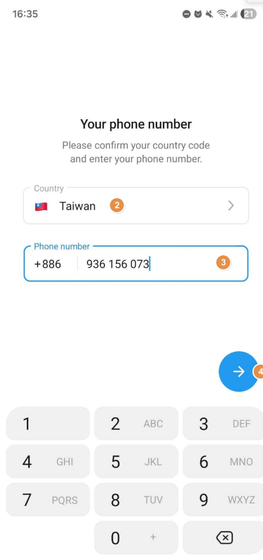 打开 App 并选择国家区号 图片